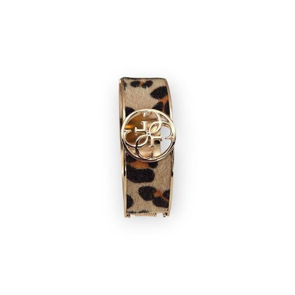 Guess Leopard Faux-Fur Logo Hinged Bangle – Gold-Tone Statement Bracelet - Picture 13 of 13